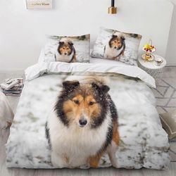 Kerota Vuodevaatteet aikuiselle cm Shetlanninlammaskoiran pussilakana Ihana koiran eläinten vuodevaatteet Mikrokuituliinasetti + 2 tyynyliinaa Sing...