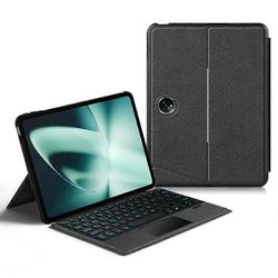 Yhteensopiva OnePlus Pad -nahkakotelon + Bluetooth-yhteensopivan näppäimistön kanssa taustavalolla ohjauslevyllä - B Monivärinen Black
