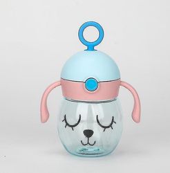 Baby vandflaske med halm 300ml Baby Sippy Cup spædbarn flaske med håndtag flaske (pink)