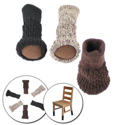4pcs Stol Fod Cover Strikket skridsikre bordben stol ben Møbler Foot Socks Gulvbeskyttelse Pads Moving Støjreduktion Grå