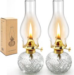 2 stk stort kammer olje lamper, glass klart parafin lampe innendørs dekorative orkan lampe olje lanterne vintage