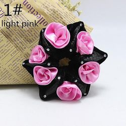 2pc Chiffon Rose Hex Hoved Blomst Hår Ring Pandebånd Farve Trompet med Diamant Fleece Pandebånd 1