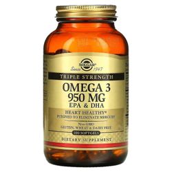 Solgar, Omega 3, EPA &; DHA, kolminkertainen vahvuus, 950 mg, 100 pehmeää geeliä