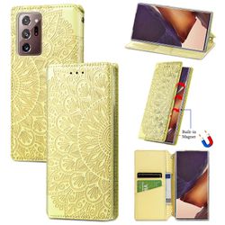 Foxdock Kompatibel med Samsung Galaxy Note 20 Ultra Case preget Pu Leather Wallet Function Cover Magnetic Closure Gul