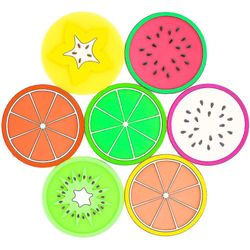 Fruit Coaster, 7st 3.5" Halkfria underlägg Värmeisolering Färgglad unik skiva silikondryckkoppmatta för drycker förhindra möbler och bordsskiva