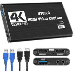 4K HDMI-USB-sieppauskortti suoratoistoon ja tallentamiseen, 1080P 60FPS yhteensopiva Switchin, PS5:n, PC:n, OBS:n kanssa Musta