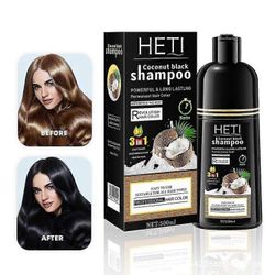 Kookosmusta hiusvärishampoo, 500 ml:n kookosmusta hiusvärishampoo harmaille hiuksille, 3 in 1 -pikavärishampoo mustalle hiukselle, pitkäkestoinen k...