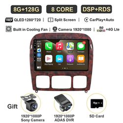 Bicaco 9'' Qled Peach Wood Bil Multimediaspiller GPS For Mercedes Benz S-klasse W220 S280 S320 S350 S400 S430 S500 S600 S55 1998-2005 8G-128G CAM DVR