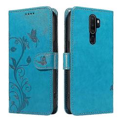 OPPO A9 2020/A5 2020 -kotelo käsihihnalla, perhoslompakkopuhelimen kuorella ja korttipaikalla - ensiluokkainen nahka Sininen