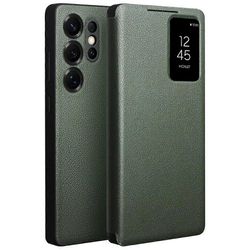 Samsung Galaxy S25 Ultra Kotelo View Ikkuna Aito Lehmännahka Flip Puhelimen Kansi Vihreä