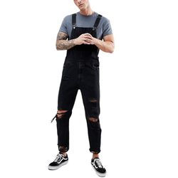 Oversize Mænds Ripped Jeans Jumpsuits Shorts Sommer Denim Bib Overalls JØRGENSEN XXXL