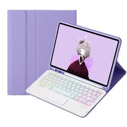 Lampaannahkainen kynäpaikka kosketuslevyn taustavalo Bluetooth-näppäimistö nahkainen tablettikotelo Violetti
