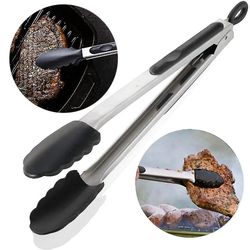 Grill tang rustfrit stål, med varmebestandig silikone håndtag 9 Inch