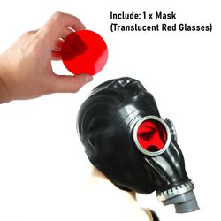 Caraele Fuld Ansigt Latex Maske, Sort Gummi Fetish Gas Mask, Breathing Control Gear, Cosplay Rekvisitter Gennemsigtig rød
