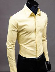 Varychmoo Herre langærmet Business Shirts Plain Formel Casual Dress Toppe Daris gul 3XL