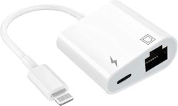 Lightning To Ethernet-adapter, [kompatibel med Apple Mfi-sertifisert] 2 i 1 Rj45 Ethernet Lan-nettverkskort med ladeport, plug and play, støtte