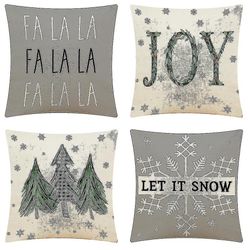 Wabjtam Sett med 4 stk Christmas Throw Pillows Covers Holiday Xmas Putevar 18x18inch Vinterdekorasjon Pute Dekker Innendørs Dekor