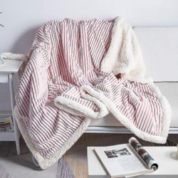 Sherpa Fleece Tæppe Reversible Sherpa Flannel Tæppe Soft Fuzzy Plys Fluffy Tæppe Varm hyggeligt med Strip Perfekt Kast til alle årstider for Couch B