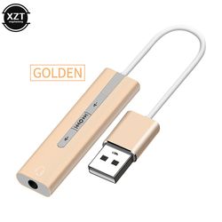 Eksternt USB 3,5 mm lydkort 7.1-adapter 3d stereo usb til 2 i 1 3,5 mm jack aux audio mic headset mikrofon for bærbar pc spill Gold