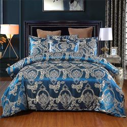 Mikasa Satin Jacquard Dynebetræk Sengetøj Sæt med lynlås Lukning Blå USKing 229x259