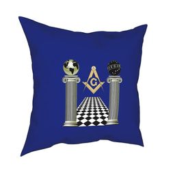 Bricks Masons Kompas og firkantet Salomons tempel blå pudebetræk 50x50cm 20x20in