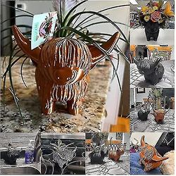 Initially Highland Cow Planter Pot Dekorasjon Høy kvalitet Harpiks Søt blomsterpotte Saftig Plant Container Holder For Utendørs Innendørs Hjem Deko...