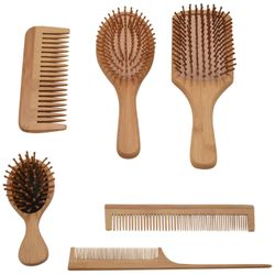 6pc / sett Wood Comb Sunn Padle Cushion Hårtap Massasje Brush Hairbrush Kam hodebunnen Hair Care Hea Tre
