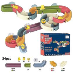 34pcs Baby Duck Slide Bath Leker Set Diy Race Run Montering Track badekar Vann leketøy