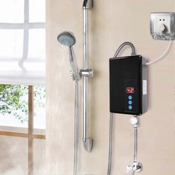 220V 5,5 kW Mini Instant sähköinen säiliötön vedenlämmitin, kuumavesijärjestelmä keittiöön ja suihkuun (musta)