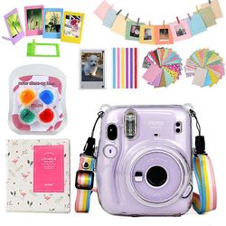 Fujifilm Instax Mini 11 pikakamera mini kotelo suojapussi + 64 taskua valokuva-albumi + värisuodatin + tarrat + kehykset Kristalli