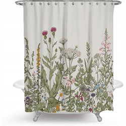 Barsinfi Badeforhæng med 12 fastgørelsesringe, 150x180 cm, grønne planter a
