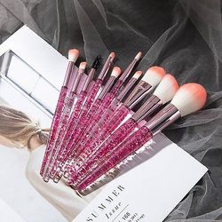 Makeup Brush Diamond Crystal Brush Sæt Akryl Håndtag 10pcs Pink