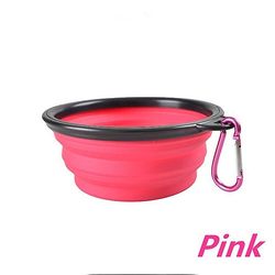 Ny silikone hund Feeder Skål med Karabiner Folding Cat Bowl Travel Hund Feeding Supplies Food Water Container Pet Tilbehør Pink S