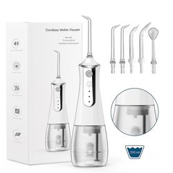 Volord Trådløs vanntrådholder tenner renere, 300ml bærbar USB oppladbar oral irrigator, 3-modus vanntråd med 5 jet tips Hvit