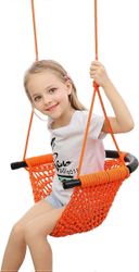 Lasten keinuistuin, käsin neulottava taaperon keinu, keinuistuin lapsille säädettävillä köysillä (oranssi)