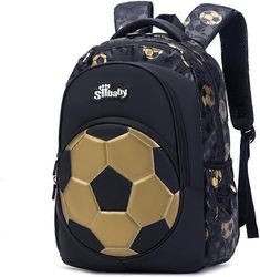 Lasten jalkapallokoululaukku pojille Teini-ikäinen Black Gold Causal Travel Lasten reppu Kannettava tietokone reppu, vedenkestävä Oxford-kangas työ...