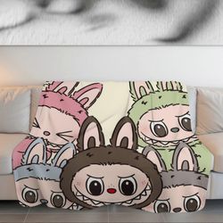 Labubu Painettu paksuuntunut kaksipuolinen samettihuopa, mukava ja pehmeä sohvalle, paksu talvipeitto makuuhuoneeseen, l-KDE32011 76x102cm 40x30in