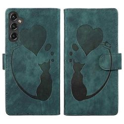 Yhteensopiva Samsung Galaxy S24 lompakko puhelinkotelo söpö kissan jälki PU nahkainen läppäkuori Vihreä