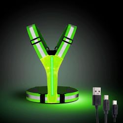 Led reflekterende løbetøj Usb genopladelig Led Lys Op Vest Høj synlighed med justerbar talje/skulder Grøn