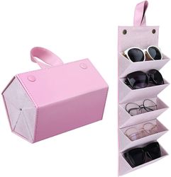 Linkrunning Solbriller Organizer med 5 slots, rejsebrille etui opbevaring bærbare solbriller opbevaringsetui til kvinder mænd Pink 6.5*4.3*4.3 in
