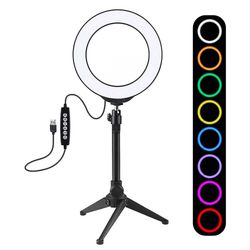 Ruili Pkt3048 Rgbw 8 Farve 16cm 6,2 tommer LED Video Ring Light med stativ stand for Youtube Tik Tok Live Streaming