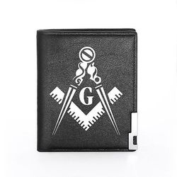 Bricks Masons Kompas og firkantet g frimurerisk tegnebog og kreditkort indehaveren-(sort, brun)