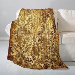 flanellihuopa sohvaheittoBeige kultainen vintage kultaisissa kuvioissa ruskea ruoste maalaismainen romu - monipuolinen huopa pörröinen pehmeä heitt...