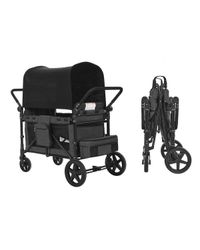 Succebuy Vaunurattaat 4 lapselle, Push Pull Quad kokoontaitettavat rattaat säädettävällä kahvalla, turvavaljaat ja irrotettava kuomu, tummanharmaa ...