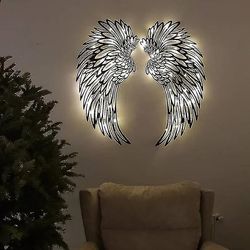 Angel Wings Veggdekorasjon, Antikk Hengende Metal Angel Wings Wall Decor Med lys 10cm