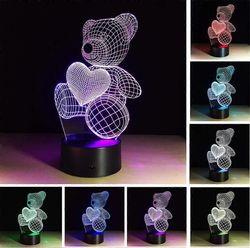 Nalle Yövalot Lahjat lapsille Naiset Äiti Tytöt Smart Touch ja kaukosäädin 7 väriä 3D illuusio lamppu eläinvalo Lapset Led pöytävalaisimet
