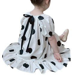 Liltop Sommer Kids Baby Girl Polka Dot Flæse Kortærmet Mini Kjole Loose Swing Kjole 3-4 Years
