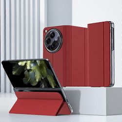 Tavallinen nahkakotelo-kalvo Integroitu All-inclusive-puhelinkotelo pidikkeellä OPPO Find N3:lle Punainen