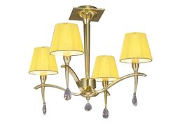 Inspired Lighting Siena Semi Flush Loft Runde 4 Lys E14, poleret messing med rav creme nuancer og klar krystal