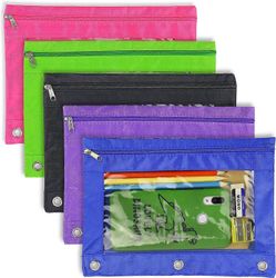 Lyijykynäpussi 3 rengas - 5 kpl vetoketjullinen sideaine penaalilaukku läpinäkyvä suurikapasiteettinen järjestäjä kirkkaalla värillä